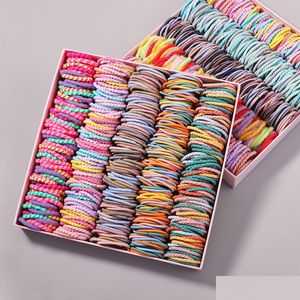 Saç kauçuk bantlar 100pcs/lot kızlar şeker rengi elastik bant çocuk bebek kafa bandı scrunchie çocuk aksesuarları desen dağıtım mücevher saç dhfua