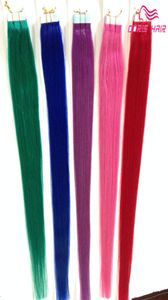 Verkauf von Silky gerade Tape Haare Erweiterungen Mischen Sie Farben Pink Red Blue Purple Green Tape in menschlichem Haarband auf dem Haar1001371