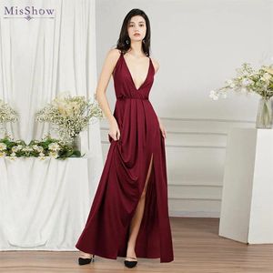 Vestidos casuais Miss Histhow Slit Slit Lace Up Back Dress For Women 2024 Spandex Elastic Waist Female Club Maxi Party