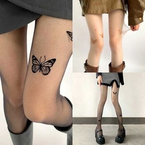 Meias sexy de okpv jk lolita tights-caldyhose borboleta tatuagem garotas coxa meias altas calcinhas de lingerie de lingerie de lingerie sexy