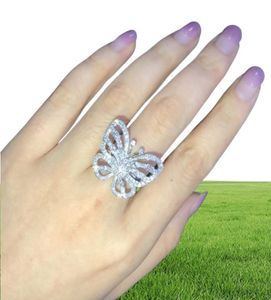 Ny ankomst Fantastisk lyxsmycken Shinning 925 Sterling Silver Pave White Sapphire CZ Diamond Promise Rings Wedding Futterfly BA6837402