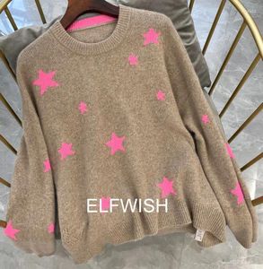 Maglioni femminili 2024 Limited !!!Signi di cashmere O- Neck Magenta Stars ricamato a maniche lunghe a maniche lunghe Vendita di alta qualità