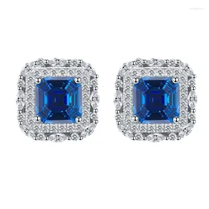 Stud Earrings S925 Silver Royal Blue 7 Set With Horse Eyes And Full Diamond