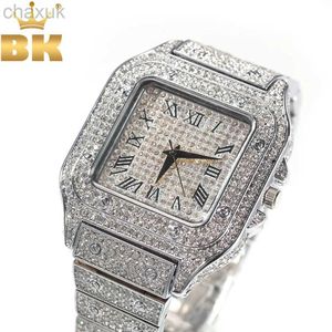 Armbanduhren TBTK ICED OUT MEN WATCH Square Diamond Quarz Luxus Herren Handgelenk Uhr GOLD ROMAN Clock Relogio Maskulino D240417