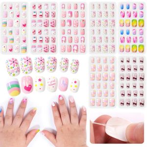 False Nails 168pcs Kid Nail Tips Party Theme For Children Full Cover Glue Self Fake Art Girls Manicure