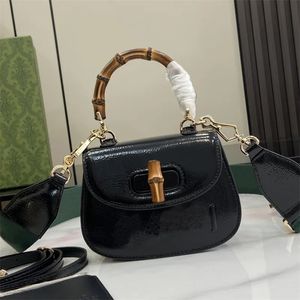 Mini Bambus Handtasche Designer -Tasche Klappe Vintage Cross Body Lady Dame schwarzer Lackleder Schulter handgefertigt