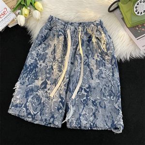 Jeans masculinos 2024 Men Summer Summer Vintage Wide Leg Denim Shorts Moda Casual Baggy Male Print Liew Straight F58