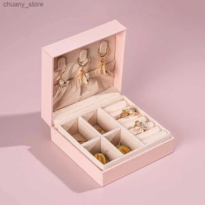 Accessories Packaging Organizers PU Leather Square Jewelry Box Earrings Ring Necklace Storage Case Hair Accessories Display Large Capacity Jewe Y240423 EPR7