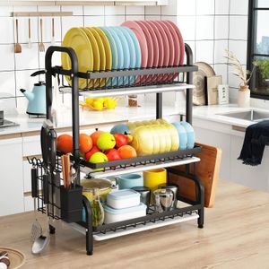 3 Tier Dish Drying Rack med Tray -redskapshavare med skärbräda Hållare Drabräda Tray For Kitchen Counter Organizer Lagring 240417