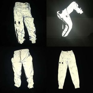 Joggers Men Reflective Pants Hip Hop Trousers Dance Knee Length Streetwear Haruku Light Shiny Night