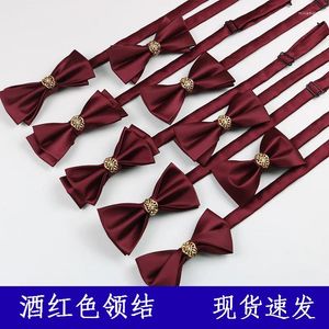 Dziejek krawat 6 12 cm Wino wysokiej jakości solidne podwójna łuk Bowtie of Tong Wiertło Man Groomsmen Wedding Nectie Akcesoria Prezenty