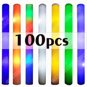 100pcs LED LED Foam Glow Sticks Flighting Glow Baton Cheer Tube Glow in the Dark Wedding Party Supplies 3 أوضاع وميض عصا 240318