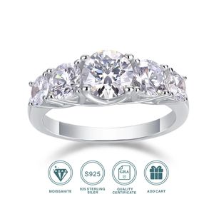 S925 Sterling Silver Wedding Ring 5 Big Mainstone 65mm Diamond Engagement Round Solitaire for Women 240417