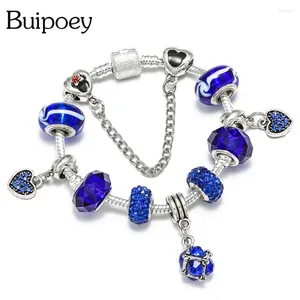 Charm Braceletts Buipoey Blau Kristall Perlen Herz für Männer Junge Original Murano Glass Spindrift Armband Barm Schmuck Geschenk