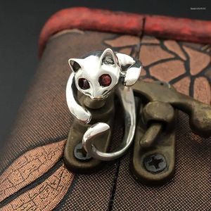 Clusterringe S925 Sterling Silber Schmuck Handwerk Retro Thai Tail Ring Female rotes Auge Wolf Offen endete