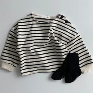 Autumn Baby Girl Long Sleeve T Shirts Kids Cotton Striped Bottoming Tops Infant Boys Loose Casual Pullover Children Clothes 240409