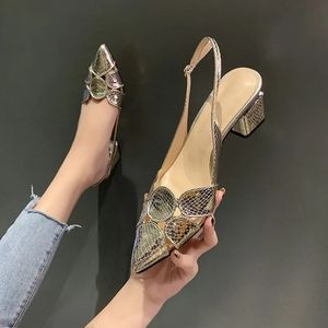 Moda Women Leather 3 cm de altura Lady Pointe dedo Sandálias de ouro Sapatos de noiva feminino Sapatos de salto feminino 240412