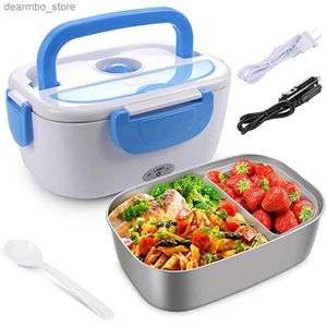 Bento Boxes Electric Heat Lunch Box Car + Home 2 In 1 12V 220/110V Portable Rostfritt stålfoder Bento Lunchbox Food Container Bento Box L49