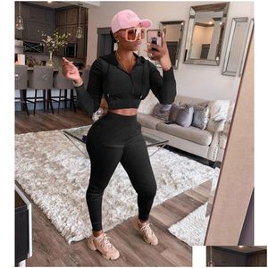 Womens Tracksuits Fall Winter Veet Women Two Piece Sets Autumn Clothes Sweatsuits Long Sleeve Hooded Jacket And Pants Casual Velour Sp Dhsx8