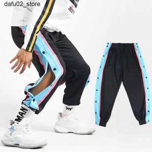 Men's Pants Harajuku Fashion Sports Mens Pants Daily Outdoor Basketball Pants Hollow Side Stripe Button Flight Design Creative Trousers Q240417