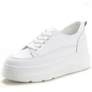 Casual Shoes 6cm Women Platform Flats White äkta läder luftmask ihåligt tjock sulkil kil zapatos para mujer