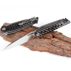 Hot Sale! Ball Bearing Flipper Folding Knife D2 Satin Blade Carbon Fiber + Steel Sheet Handle Outdoor EDC Pocket Knife