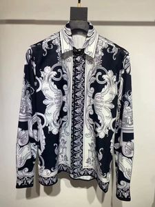 Mens Designer Shirts Brand Clothing Men Long Sleeve Flower Print Dress Shirt Hip Hop High Quality Cotton Tops#A8