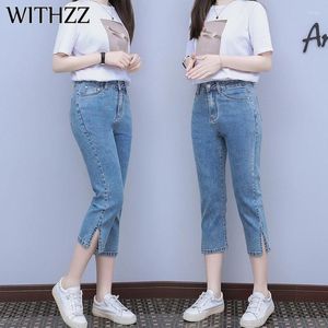 Women's Jeans WITHZZ Spring Summer Straight Pants Loose Elastic Denim Calf-Length