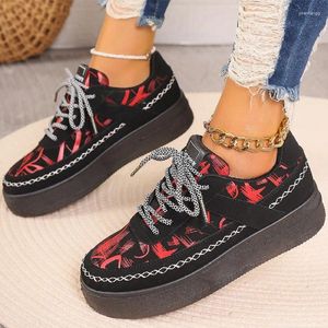 Casual Shoes European And American Christmas Women's 2024 Autumn Thick Sole Color Block Printing Vulcanized