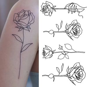 1PCS Black Rose Temporary Tattoo Sticker Flower Butterfly Body Legs Arm Art Realistic Fake Festival Party Bikini Tattoos 240408