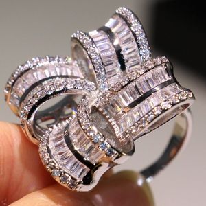 Brandneue Luxusschmuck 925 Sterling Silber Weiß Topaz CZ Diamond Blumenring Frauen Hochzeit Verlobungsband Ring für Liebhaber Geschenk324Q
