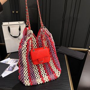 Womens Vintage 2in1 Classic Diamond Lattice Dream Catcher Tweed Sticked Mesh Shoulder Bag Stor kapacitet Shoppingbagage med mini -myntflik quiltad handväska 32x34cm