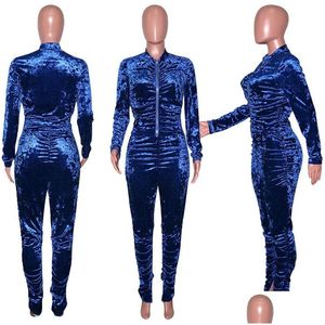 Kvinnor Tracksuits Fall Winter Women Solid Color Jogger Suit Long Sleeve Outfits Jackoraddstack Leggings Tvådel uppsättning plus storlek-2x SWE DHVMA