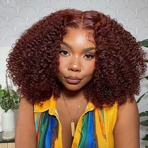 Jerry Curly Reddish Brown Lace Front peruca 13x4 Lace Fronteiro Human Wigs para mulheres 250 Densidade 40 polegadas HD Lace Frontal Wig