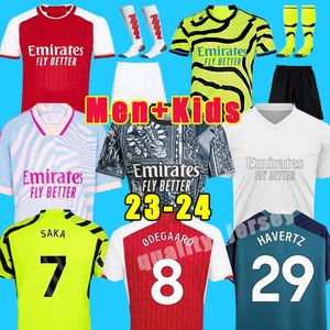 23 24 Saka G. Jesus Rice Soccer Maglie Smith Rowe Fans Versione Player Gunners Martinelli Odegaard Thomas Nketiah Tierney 2023 Casa da calcio da calcio Set per bambini