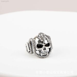 Designer David Yumans Yurma Jewelry Bracelet Jade Angel exclusivo S925 Sterling Silver Open Skull Head Anel Versátil para homens e mulheres Anel ajustável