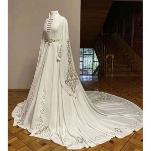 Caucasus Sleeves Elegant Wedding Dresses Long Sier Embroidery High Neck Traditional Bridal Gowns Muslim Ivory Robe De Mariee 2024