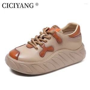 Повседневная обувь Ciciyang Женщины одиночная подлинная кожа 2024 Spring Lace-Up Retro Low Top Круглый корейский качающий лоферы