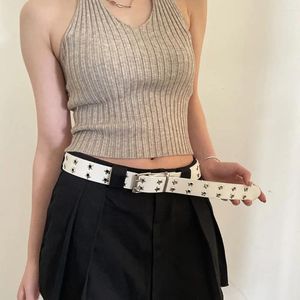 Belts Y2k Punk Women Hip Hop Belt Adjustable Black Double Star Eyelet Grommet Metal Pin Buckle Leather Waistband For Jeans Skirt