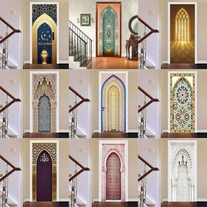 Tür abnehmbare muslimische PVC Selfadhäsive arabische Aufkleber Wallpaper Wohnzimmer Dekor 3d Decal Wandaufkleber 240329 s