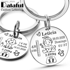 Keychains Lanyards Lovely Personalized Baby Boys Girls Keychain Name Birth Weight Height For Newborn Commemorate New Mom Dad Gift Keyring P026_C Y240417