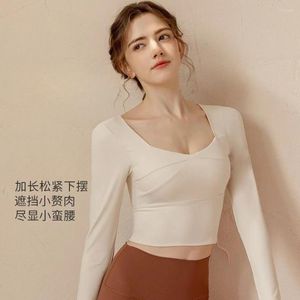 Camicie attive al donna tops a maniche lunghe bassa scollatura pilates abiti da yoga adatti alla pelle che corrono sport abiti da fitness rapido