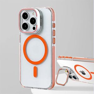 Suporte de lente de metal de luxo para capa de ímã para iPhone 15 14 13 12 Pro Max Plus Transparent Bumper Magnet Wireless Cobra Tampa