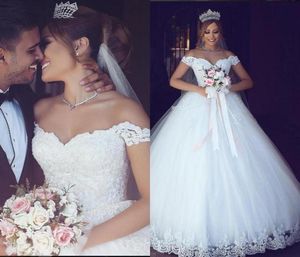 アラビア語は、Mhamad New Off Shoulder Wedding Dresses Fancy A Line Appliques Floor Length Church Bridal Gowns BM09773843759