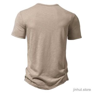 T-shirt maschile uomini Summer Fashion Hip Hop Streetwear T-shirt Henry Collar Cotone Solido Cotone Top Tees Mens Casuals Casuals Short Short Shirts