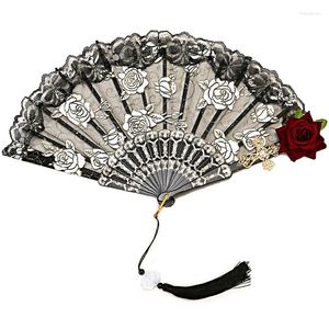 Decorative Figurines Retro Roses Flower Folding Fan European Style Lace Embroidery Handheld Wedding Party Decor Lolita Cosplay Po Props