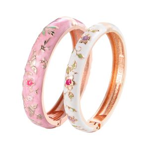 12 PC Enameled Bracelets For Women Clover Cuff Bangles On Hand Cloisonne Ladys Accessories Fashion Jewelry Christmas Gift 240417