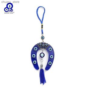 Keychains Lanyards Lucky Eye Horseshoe Shape Wall Hanging Blue Rope Evil Eye Key Chain Car Keyring For Women Men llavero Porte Cl Y240417