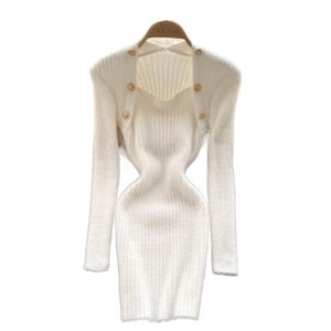 Mulheres Retro Square Collar Slave Longa Lã Mohair maconha quente Sexy Bodycon Tunic Sweater Short Desinger Dress