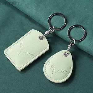 Nyckelringar Lanyards 1PC Access Card Case Läderkort Holder Keychain Key Ring Door Lock Access Taggar ID -kort Fall Keychain Access Card Bag D240417